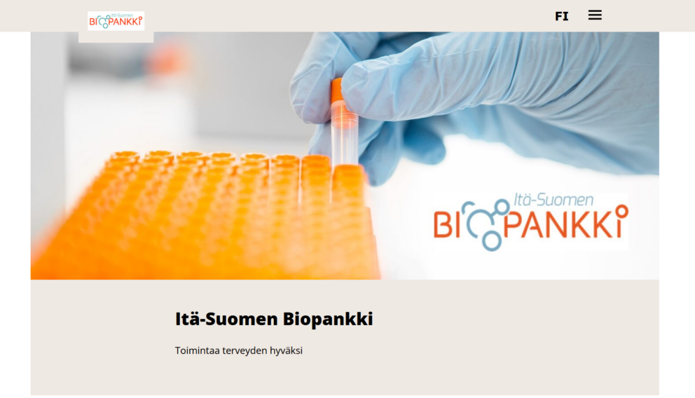 Itä-Suomen Biopankin uusien verkkosivujen etusivun kuva.